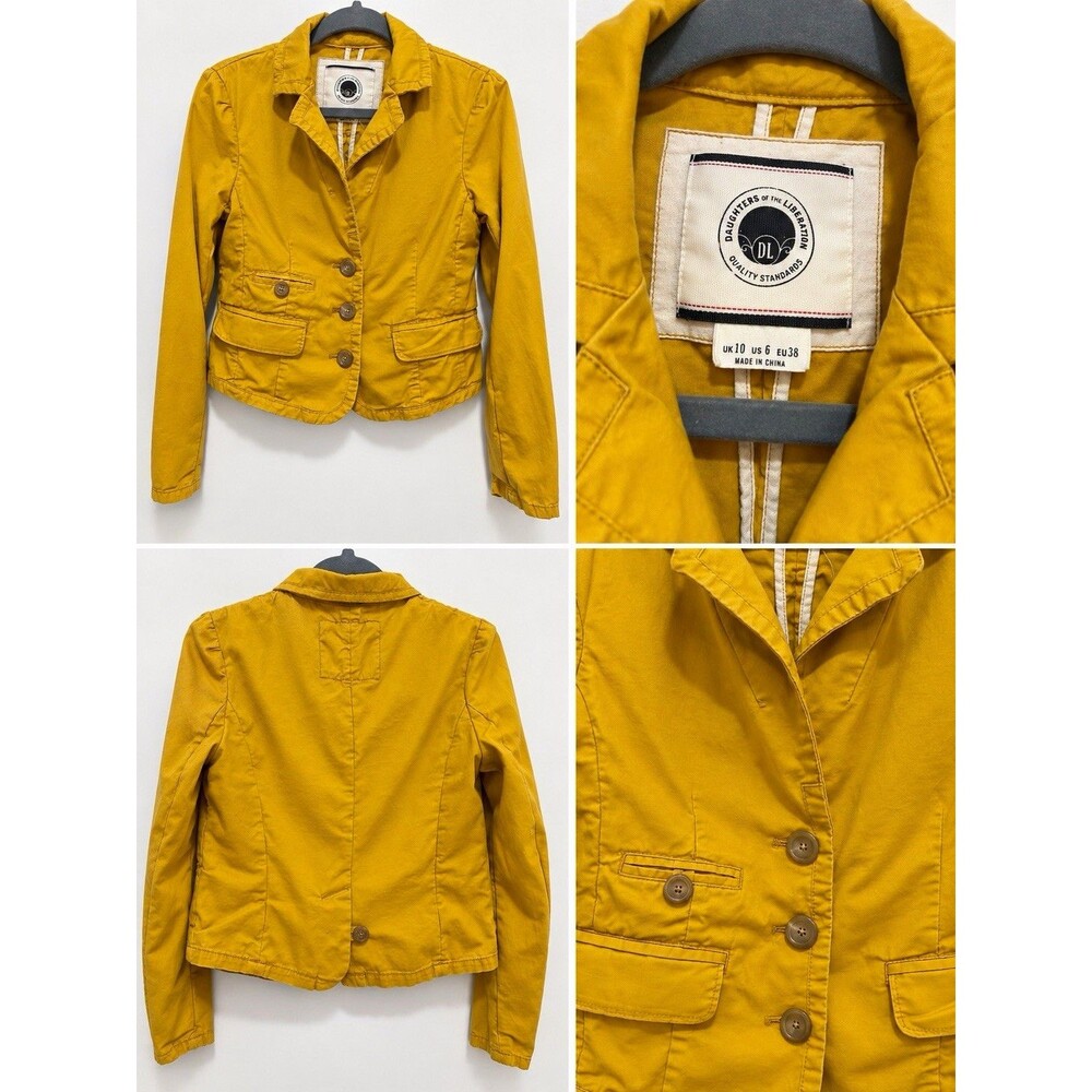 Daughters of the Liberation Womens Yellow Solid Button Front Jacket Pockets 6